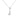 Angle Close up view of white gold pendant with round black diamond and two white diamonds in a vertical bezel setting.