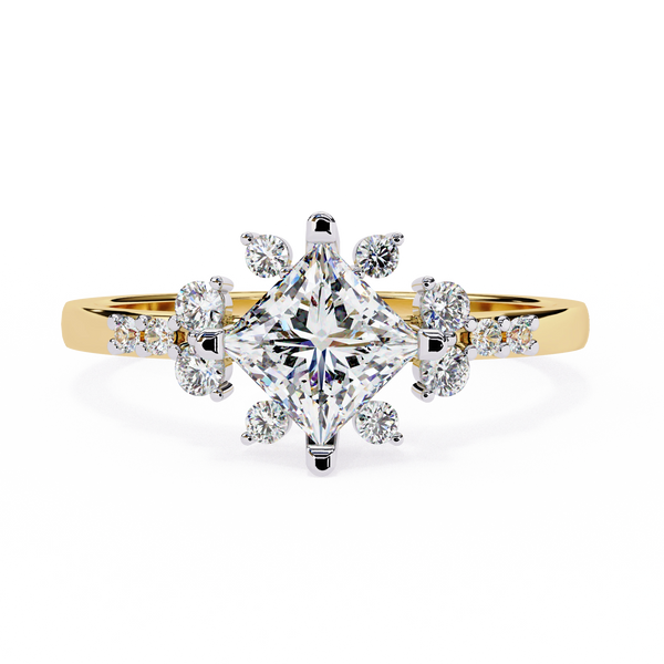 0.95 Ct Princess Lab Diamonds Ring White Gold With Accent Sides Lab Diamond