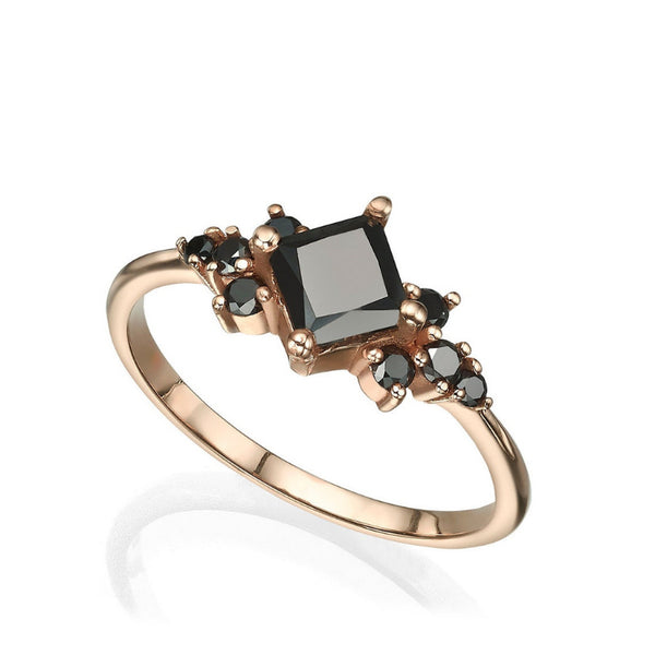 2 Ct Princess Cut Black Diamond Engagement Ring 18K Rose Gold Black Diamond Ring
