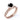 Angle view of rose gold ring featuring a round black diamond framed in a pavé diamond halo with a vintage-inspired band design