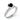 Angle view of white gold ring featuring a round black diamond framed in a pavé diamond halo with a vintage-inspired band design