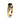 Angle view of vintage gold ring with round prong-set black diamond and black accent halo on ornate engraved band.