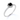Angle view of a white gold ring featuring a round black diamond center stone, surrounded by a halo and pavé diamond band.