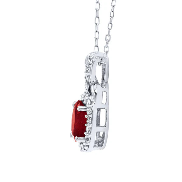3.10 Carat Oval Ruby Gemstone Prong Setting Halo Pendant