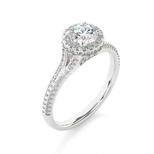 Round Shape Diamond Split Shank Halo Engagement Ring