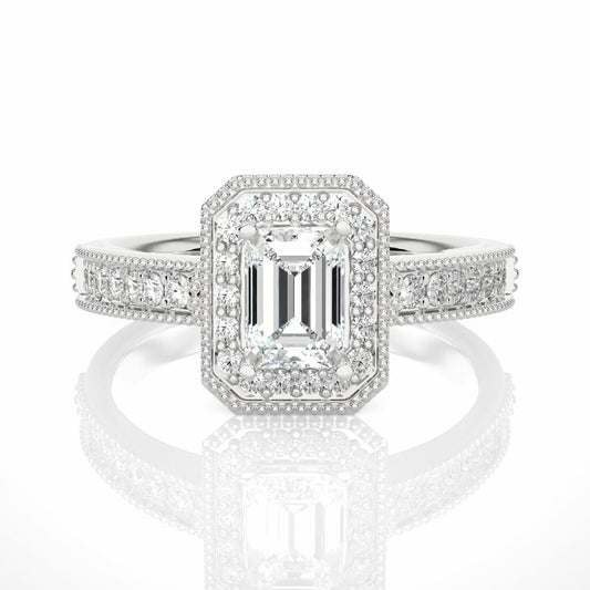 1 Carat Emerald Cut Halo Lab Created Diamond Ring