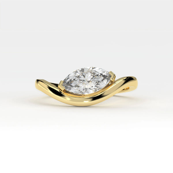 1 Ct Marquise Cut Diamond Solitaire Ring with Curved Band Design Lab Diamond