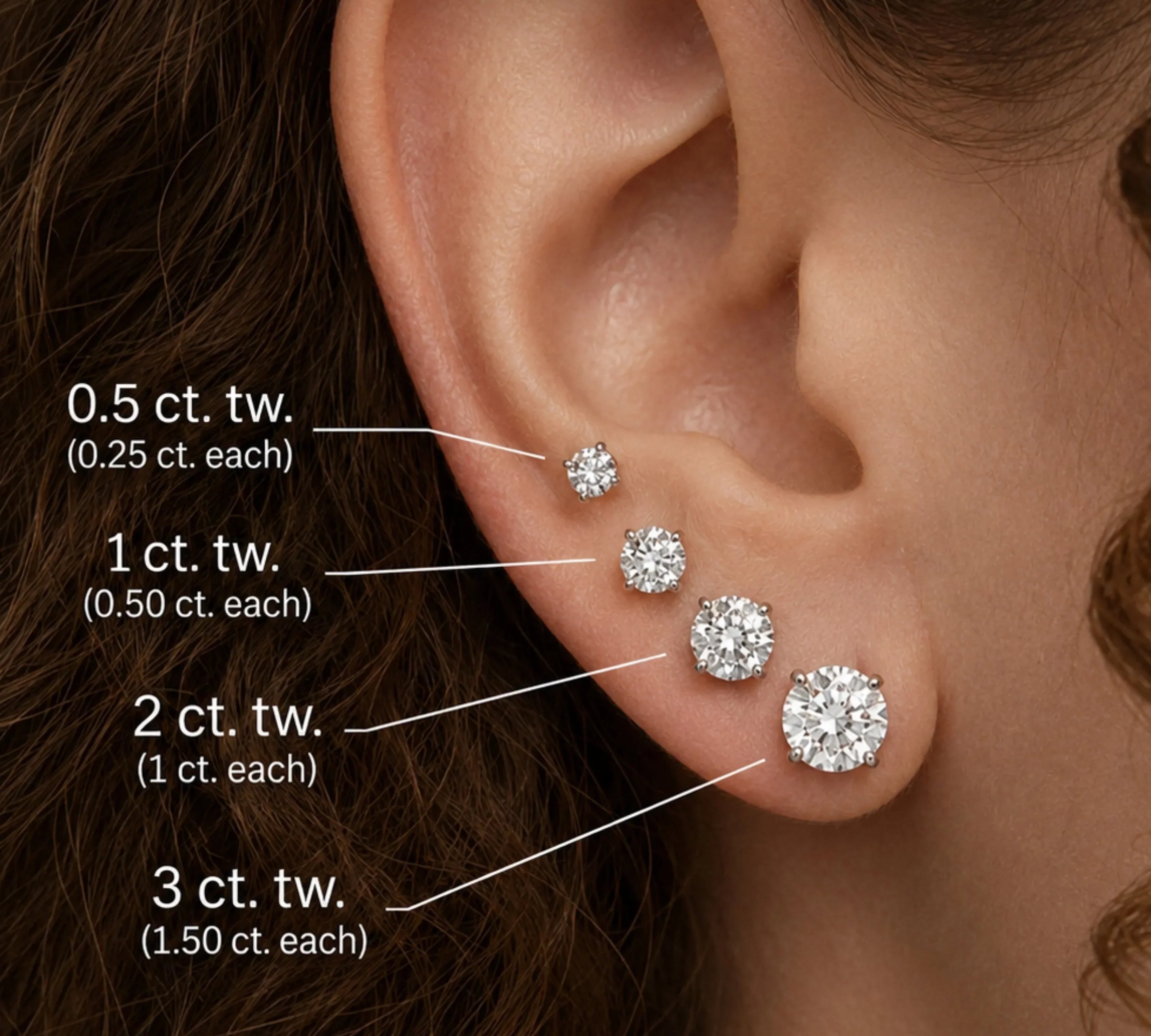 Diamond Stud Earrings in different sizes