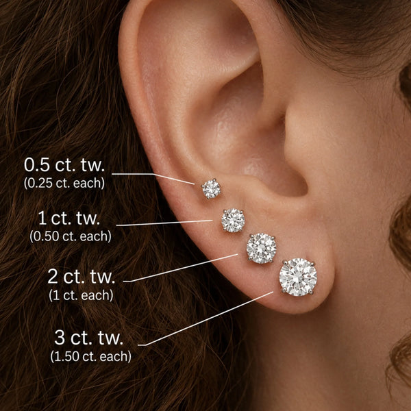 Diamond Stud Earrings in different sizes