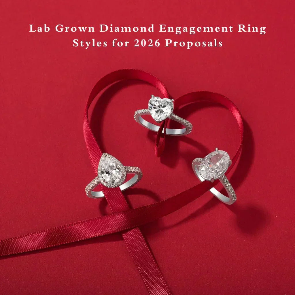 lab grown diamond engagement ring styles featuring different shaped stones for proposals