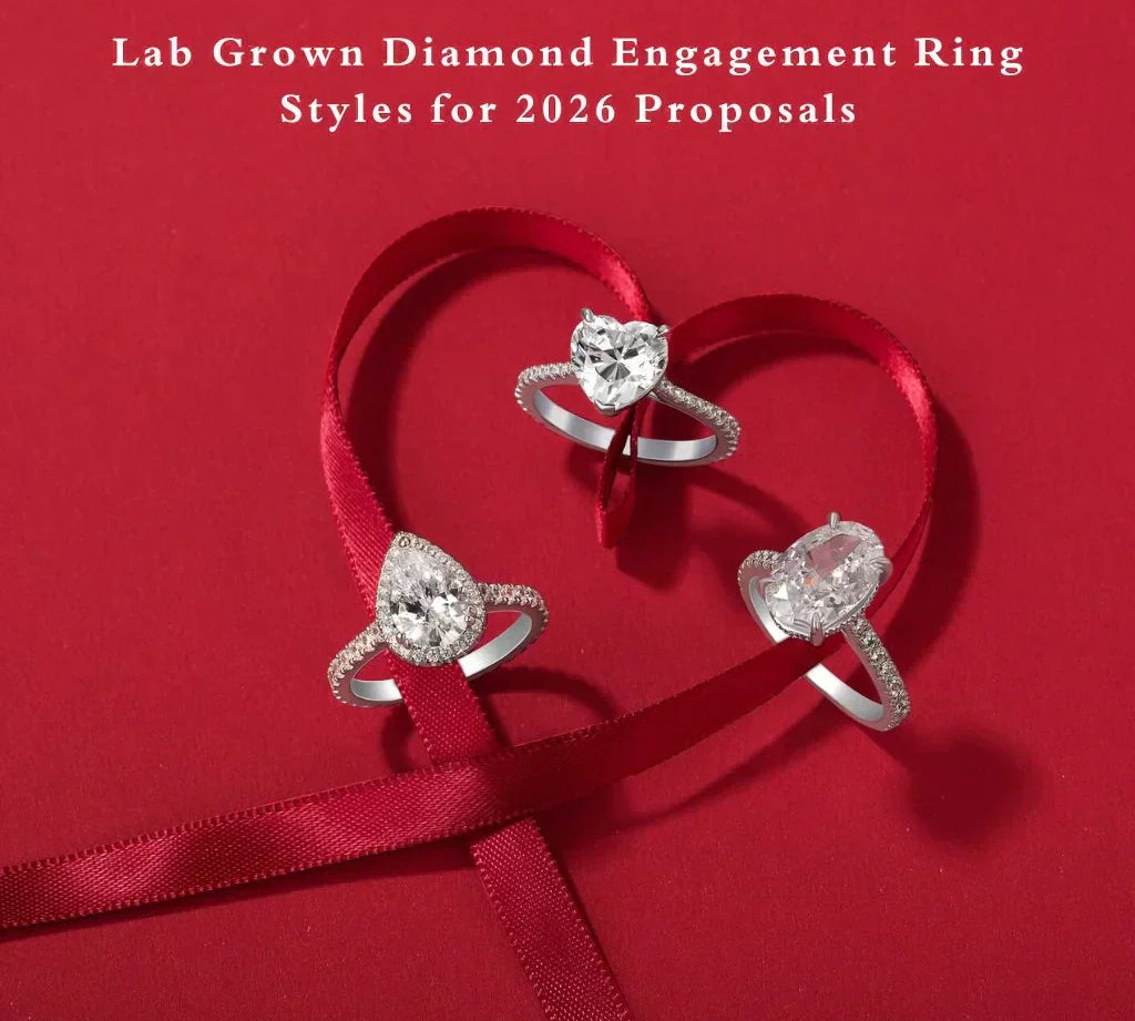 lab grown diamond engagement ring styles featuring different shaped stones for proposals