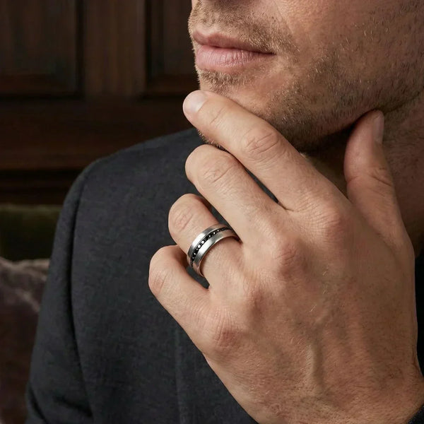 Men Wedding Band : Durable Black Diamond Band for Grooms