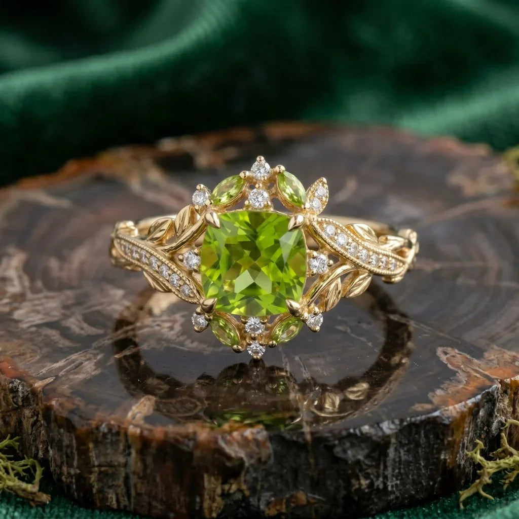 Spring-Inspired Peridot Stud Earrings And Peridot Rings With Diamonds For Pastel Outfits