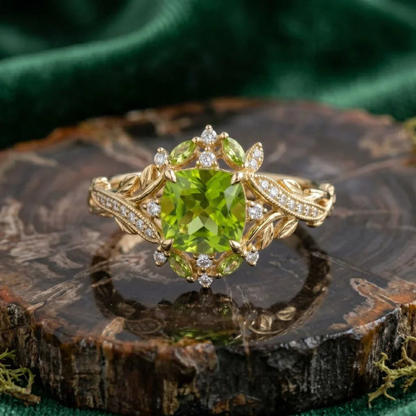 Spring-Inspired Peridot Stud Earrings And Peridot Rings With Diamonds For Pastel Outfits