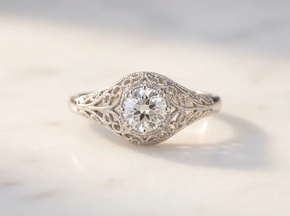 round cut vintage style engagement ring