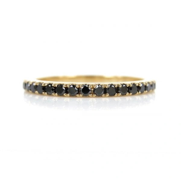 0.65 Ct Round Cut Prong Setting Black Diamond Eternity Ring In Yellow Gold Black Diamond Wedding Rings