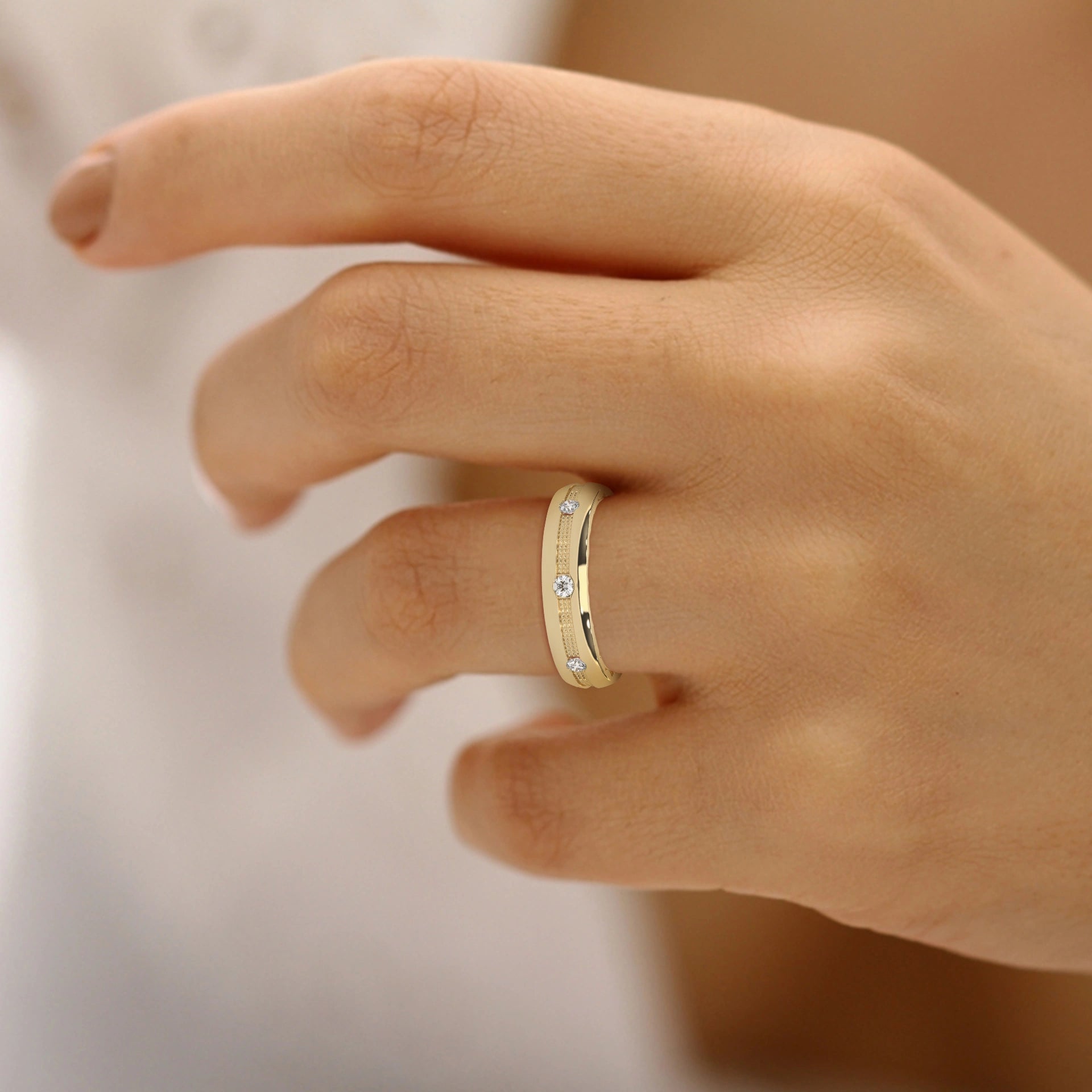 0.12 Ct Lab Diamond Wedding Band Yellow Gold