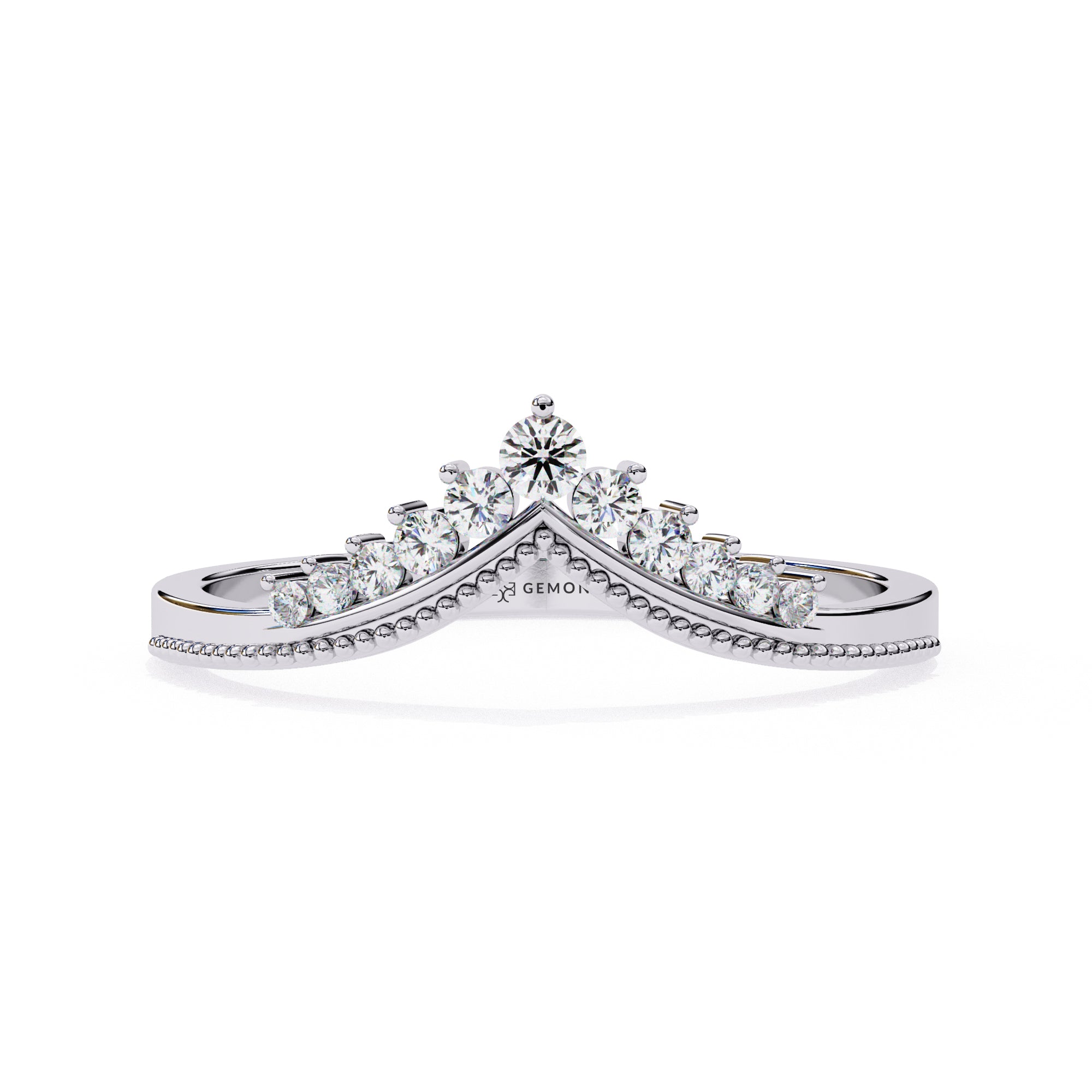 0.15 Carat Round Cut Curved Diamond Wedding Band In Yellow Gold 950 Platinum Natural Diamond ring size