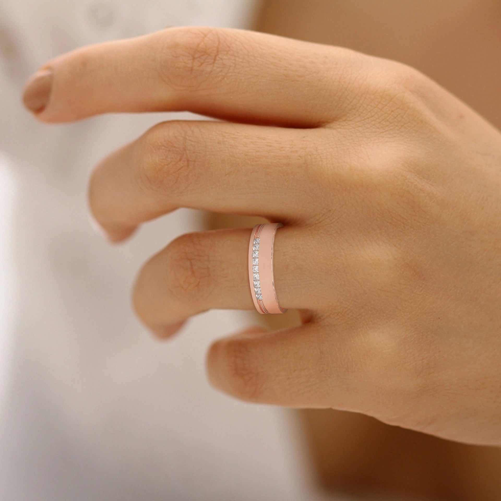 0.18 Ct Princess Lab Diamond Wedding Band Rose Gold
