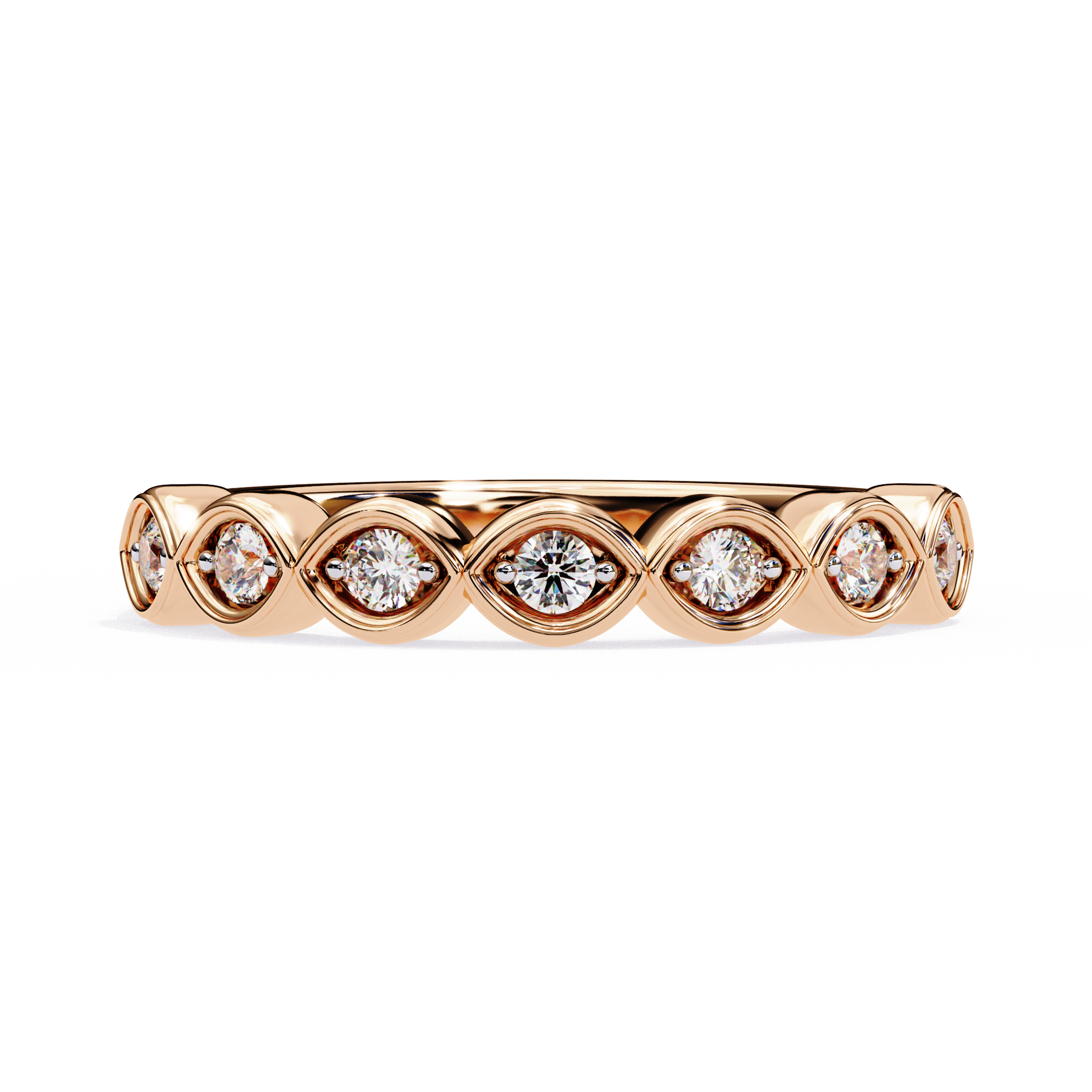 0.21 Carat Round Shape 7 Stone Diamond Wedding Band 18K Rose Gold Natural Diamond Diamond Wedding Bands