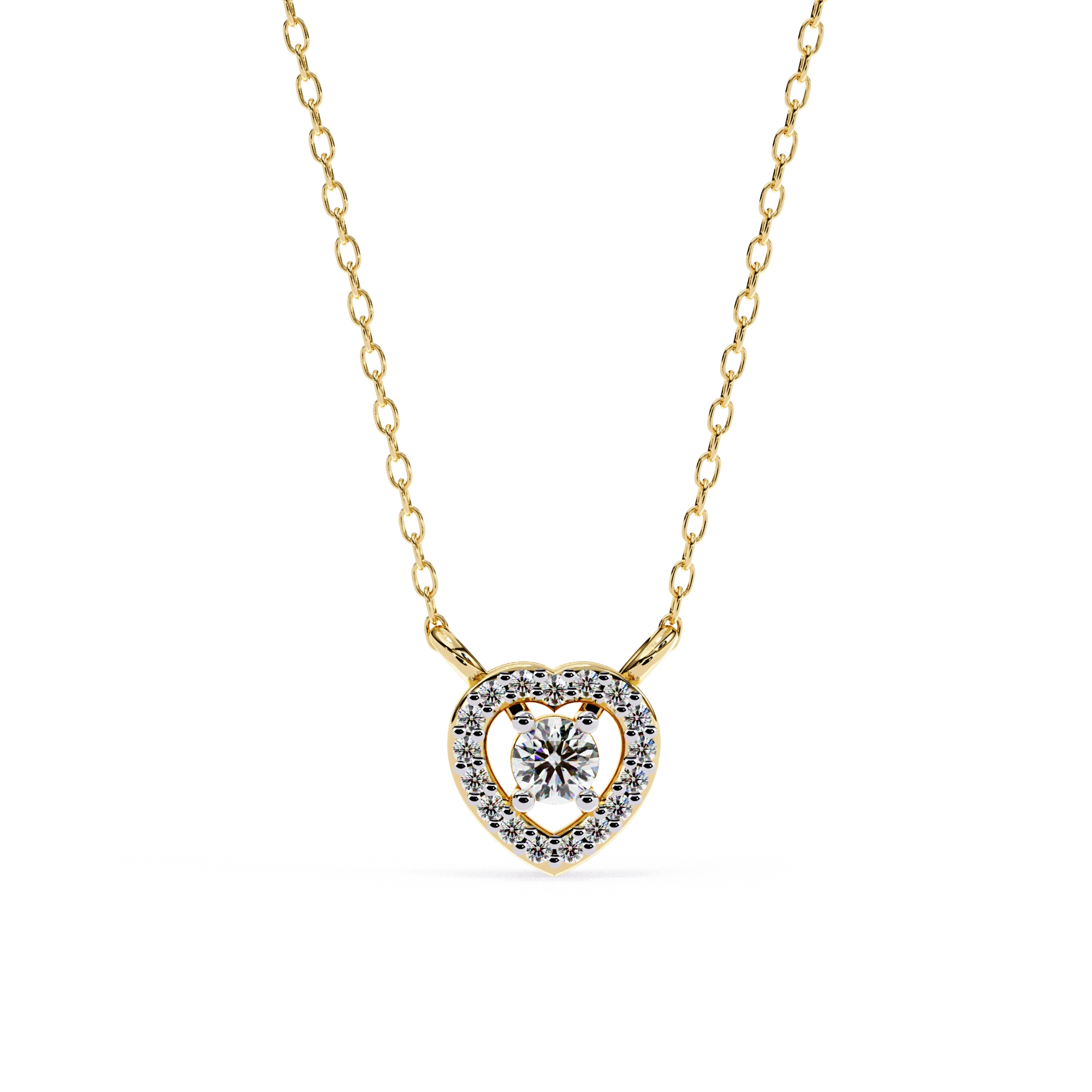 Round Lab Diamond Heart Halo Necklace In Yellow Gold 18K Yellow Gold Natural Diamond