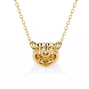 Round Lab Diamond Heart Halo Necklace In Yellow Gold