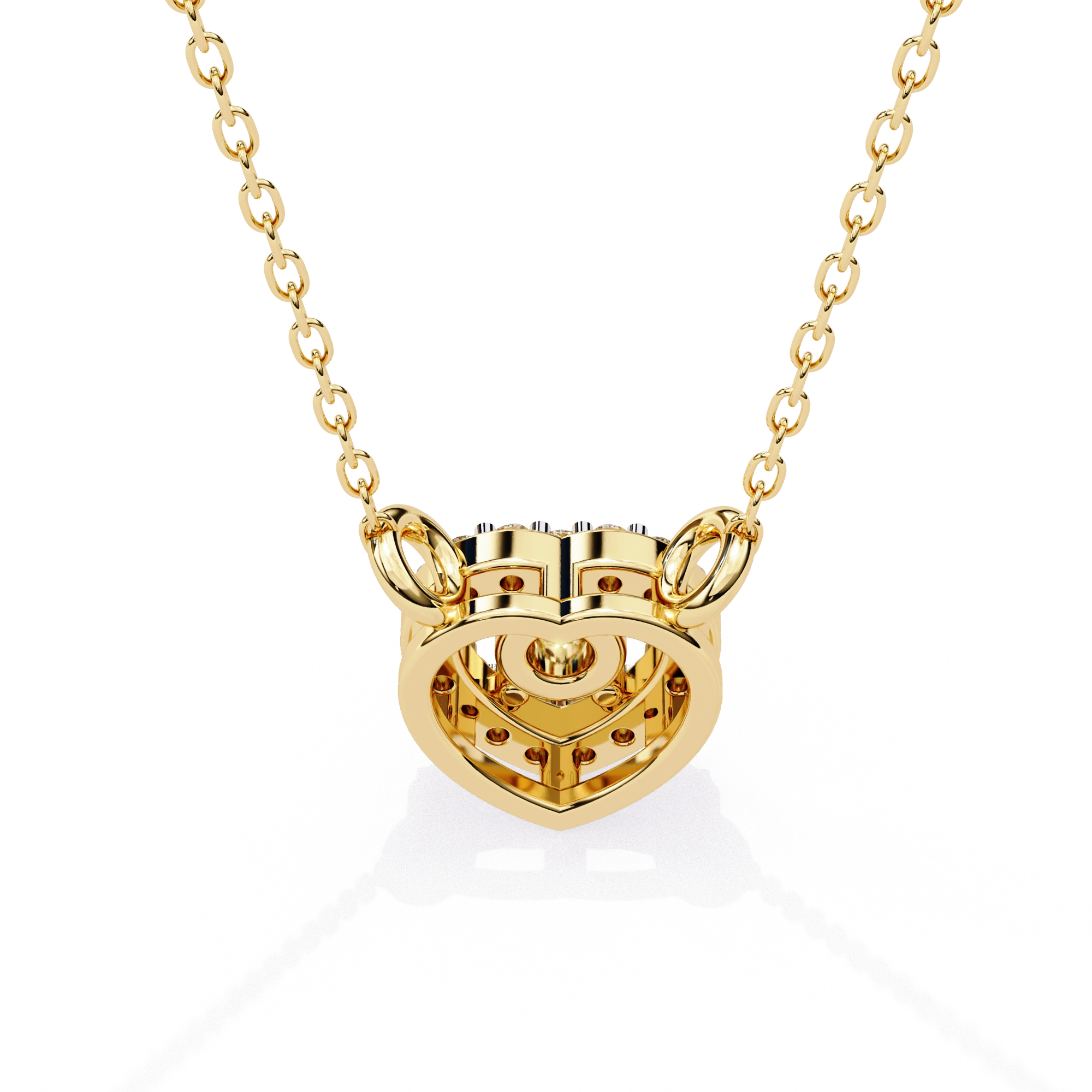 Round Lab Diamond Heart Halo Necklace In Yellow Gold