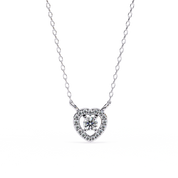 Round Lab Diamond Heart Halo Necklace In Yellow Gold 950 Platinum Natural Diamond