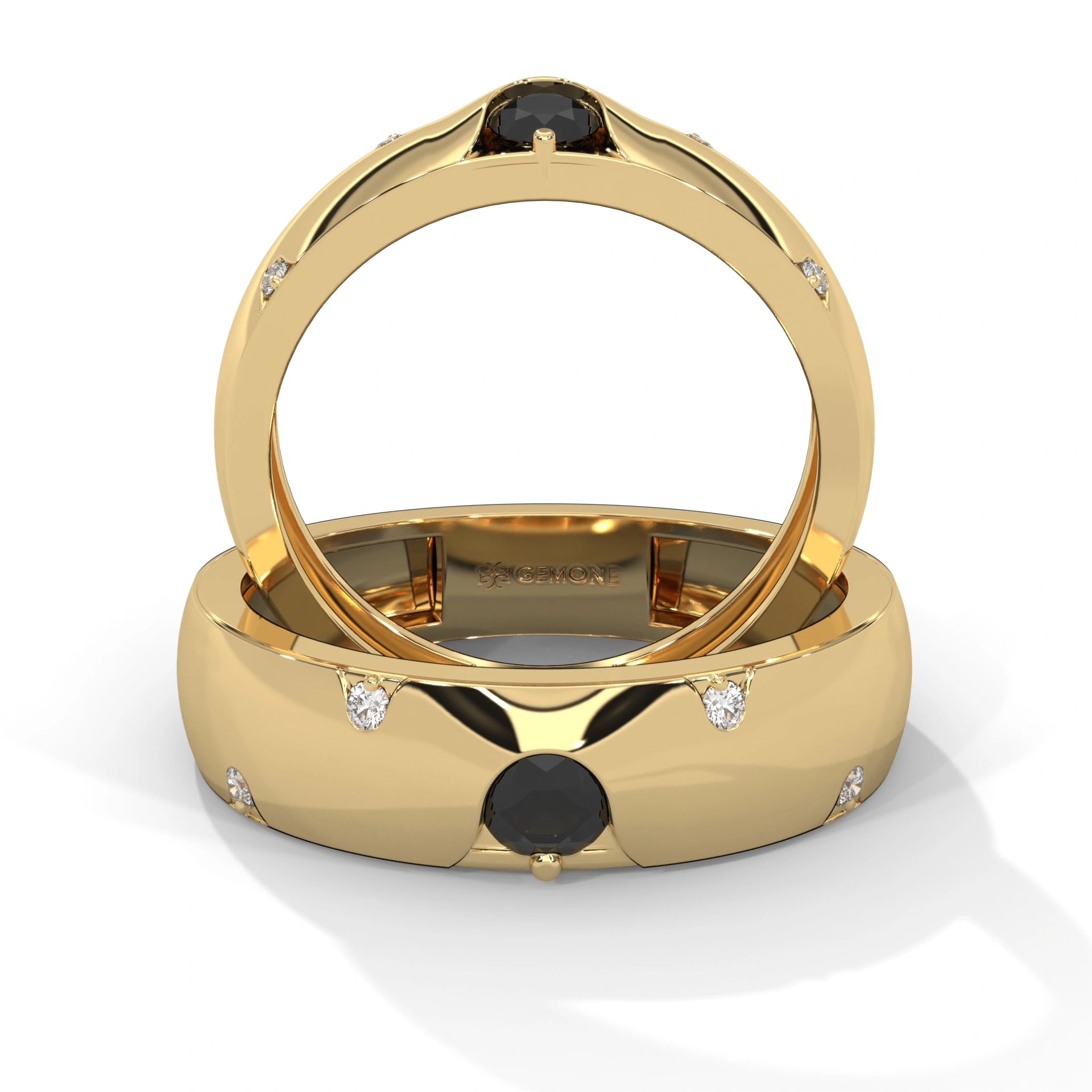 0.31 Carat Men's Black and White Diamond Wedding Band 18K Yellow Gold