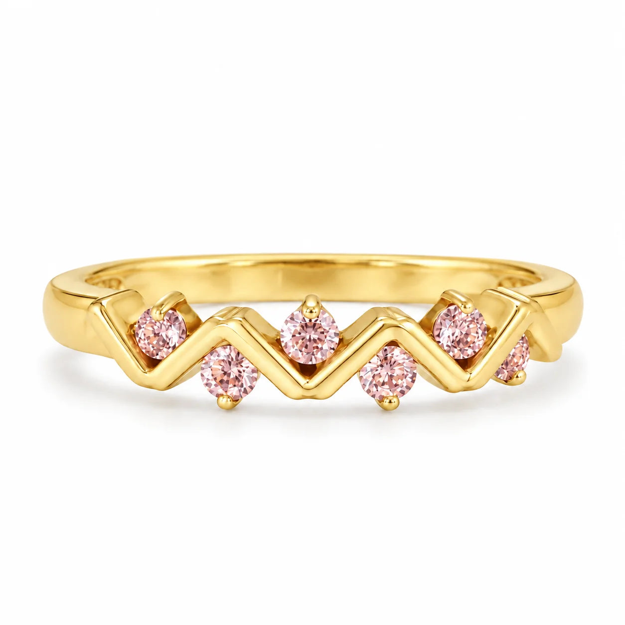 0.25 Carat Concertina Pink Diamond Wedding Ring 18K Yellow Gold