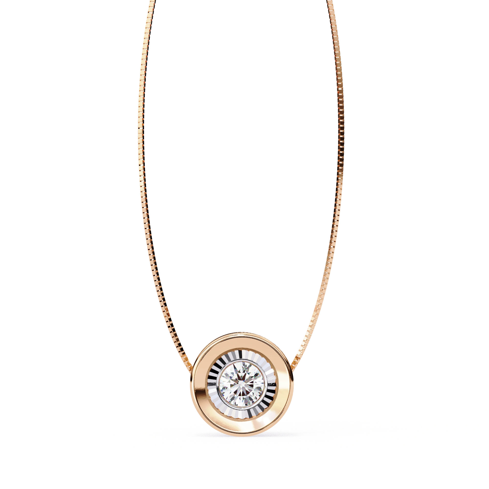 0.25 Ct Round Lab Diamond Two-Tone Bezel Pendant 18K Rose Gold Natural Diamond