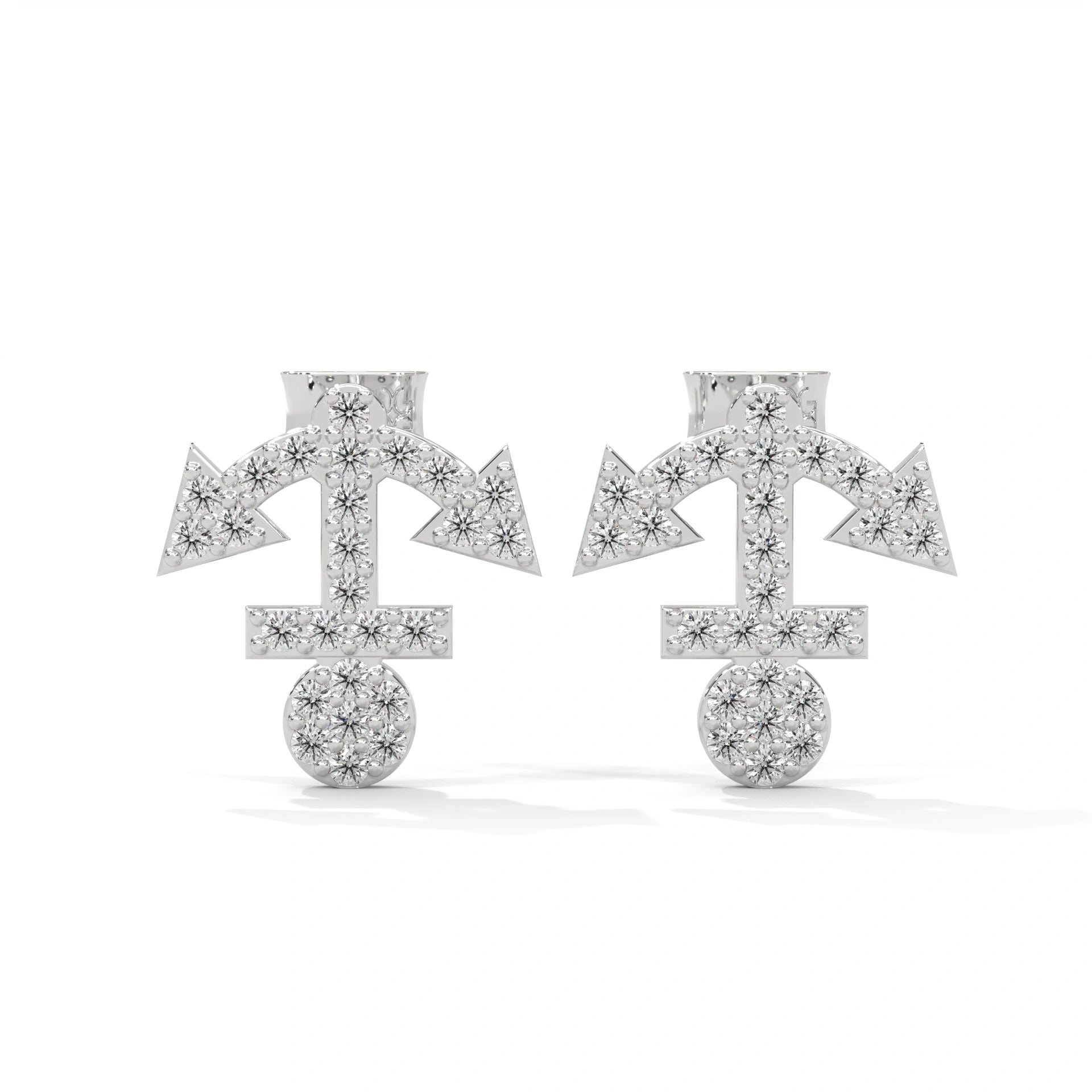 0.26 Carat Anchor Stud Earrings in Yellow Gold 950 Platinum Natural Diamond