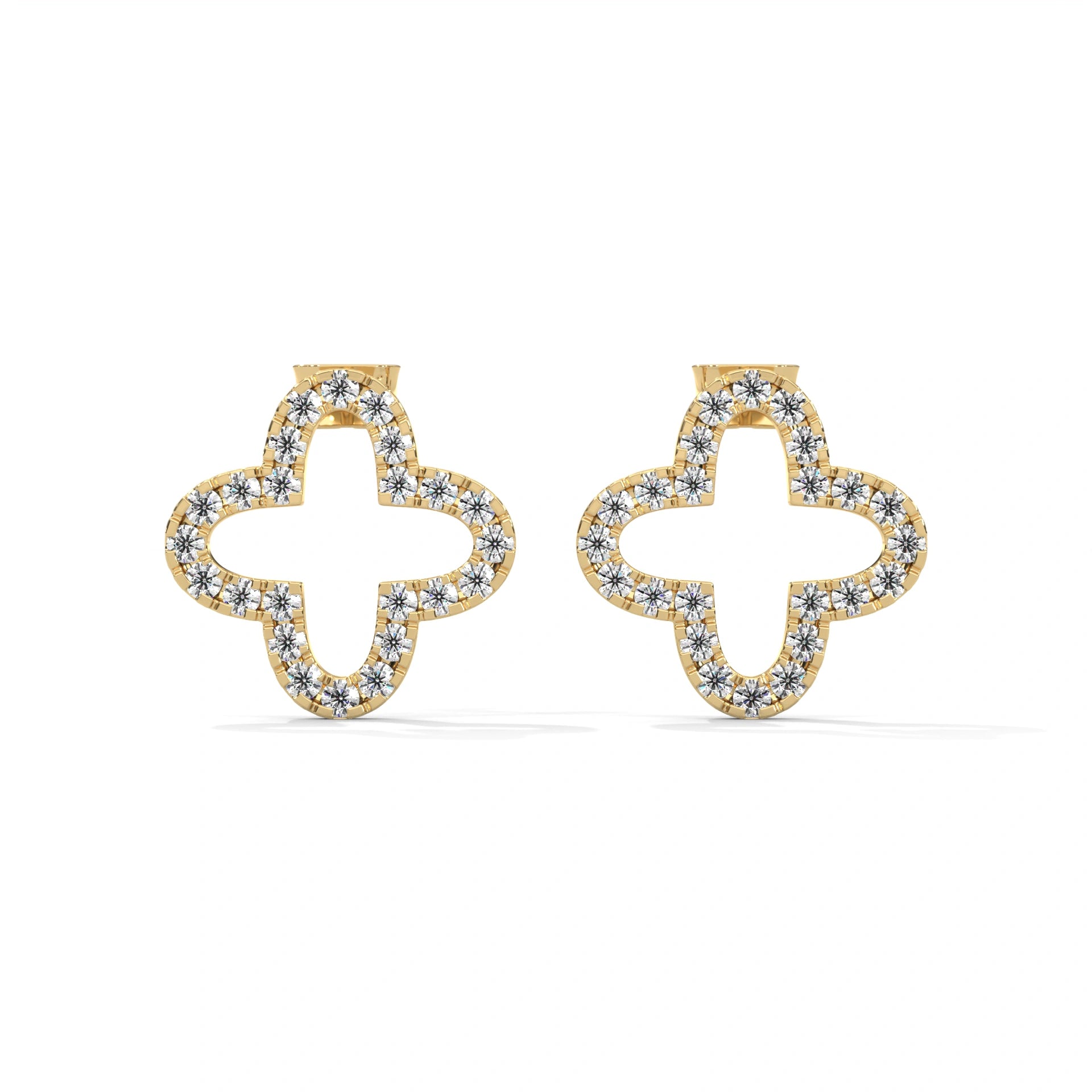 0.29 Ct TWT Diamond Clover Solid Gold Stud Earrings 18K Yellow Gold Natural Diamond