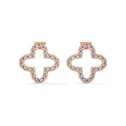 0.29 Ct TWT Diamond Clover Solid Gold Stud Earrings 18K Rose Gold Natural Diamond