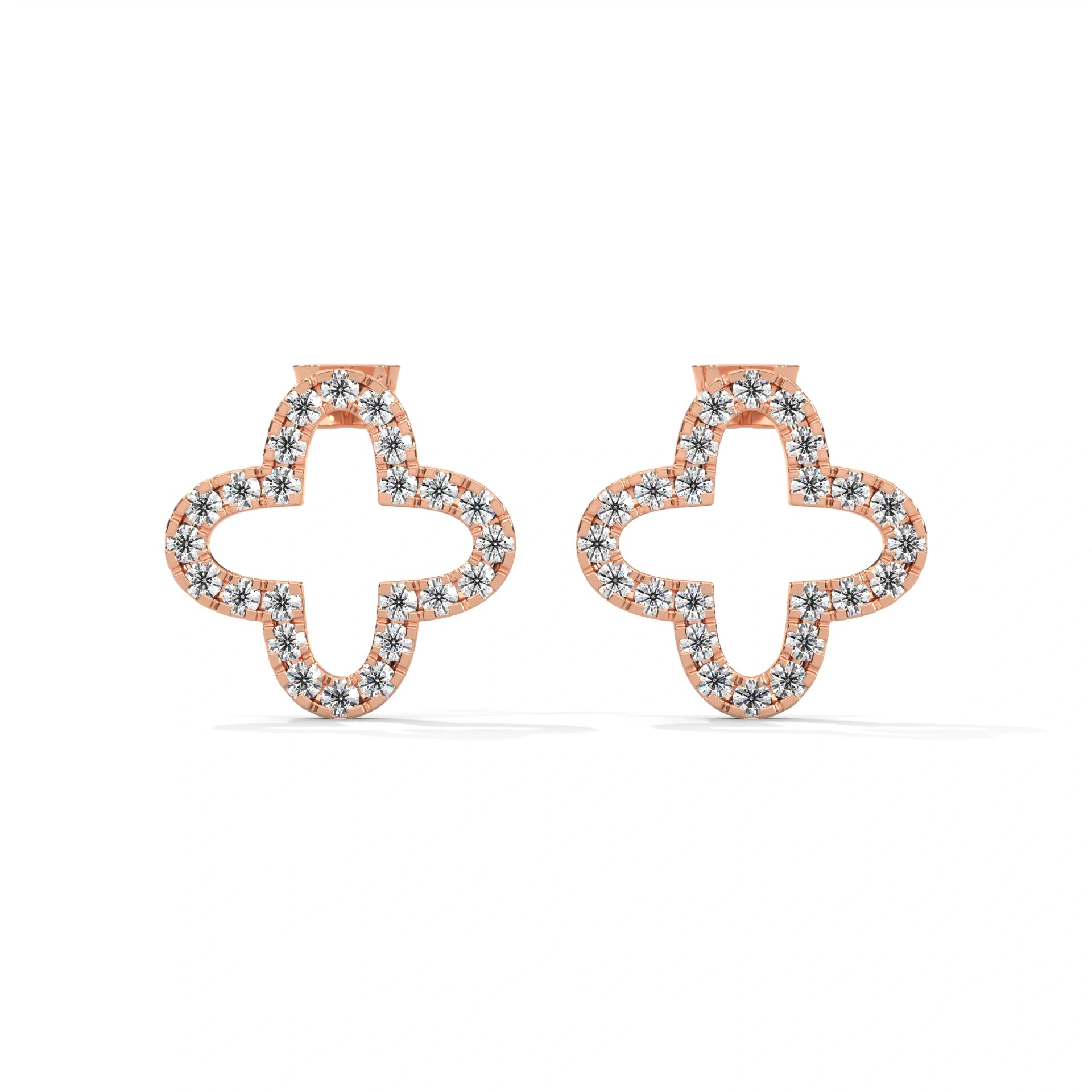 0.29 Ct TWT Diamond Clover Solid Gold Stud Earrings 18K Rose Gold Natural Diamond