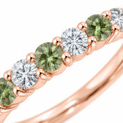 Close up view of 0.32ct Round Green &amp; White Diamond Half Eternity Band