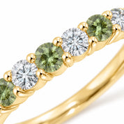 Close up view of 0.32ct Round Green &amp; White Diamond Half Eternity Band