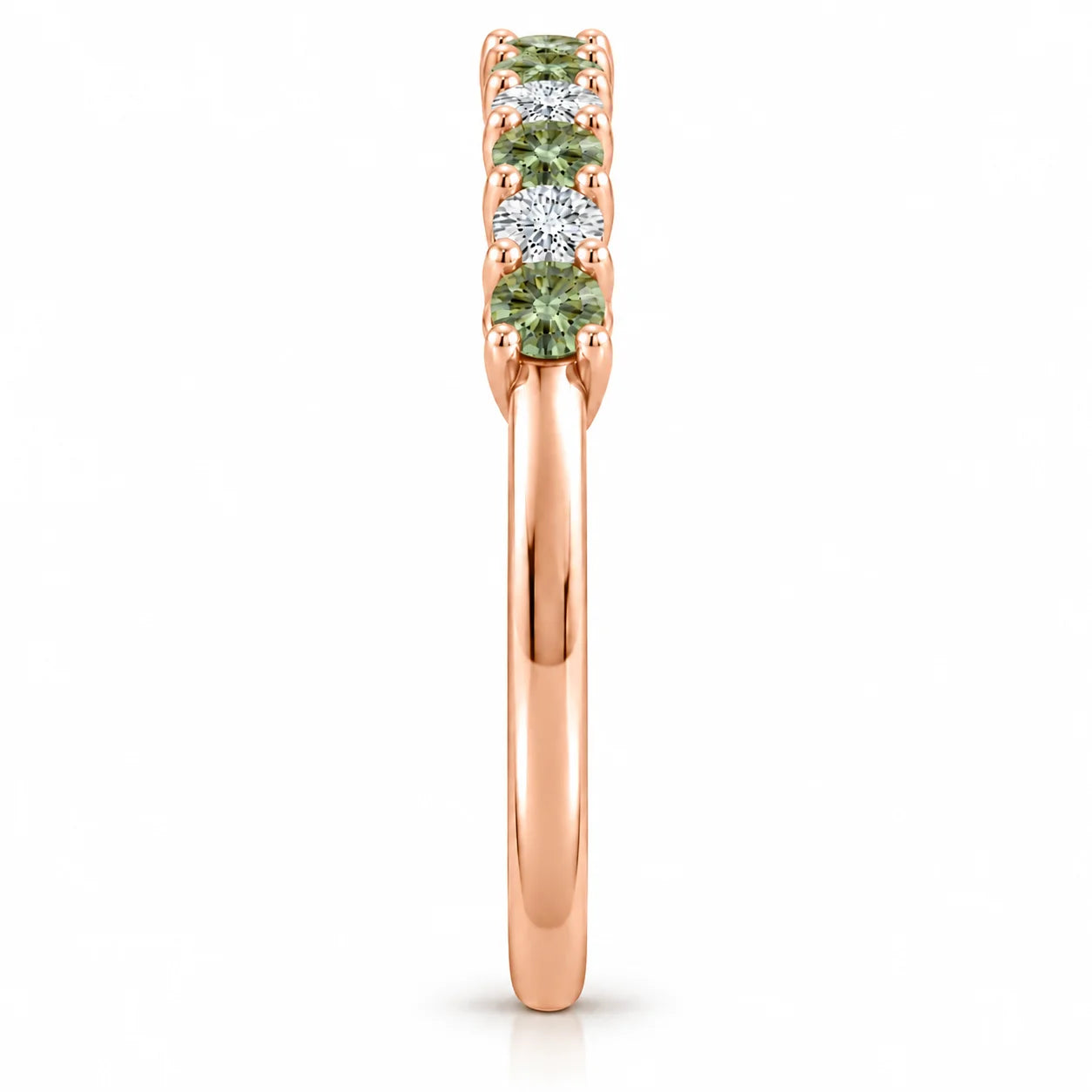 Side View of 0.32ct Round Green &amp; White Diamond Half Eternity Band