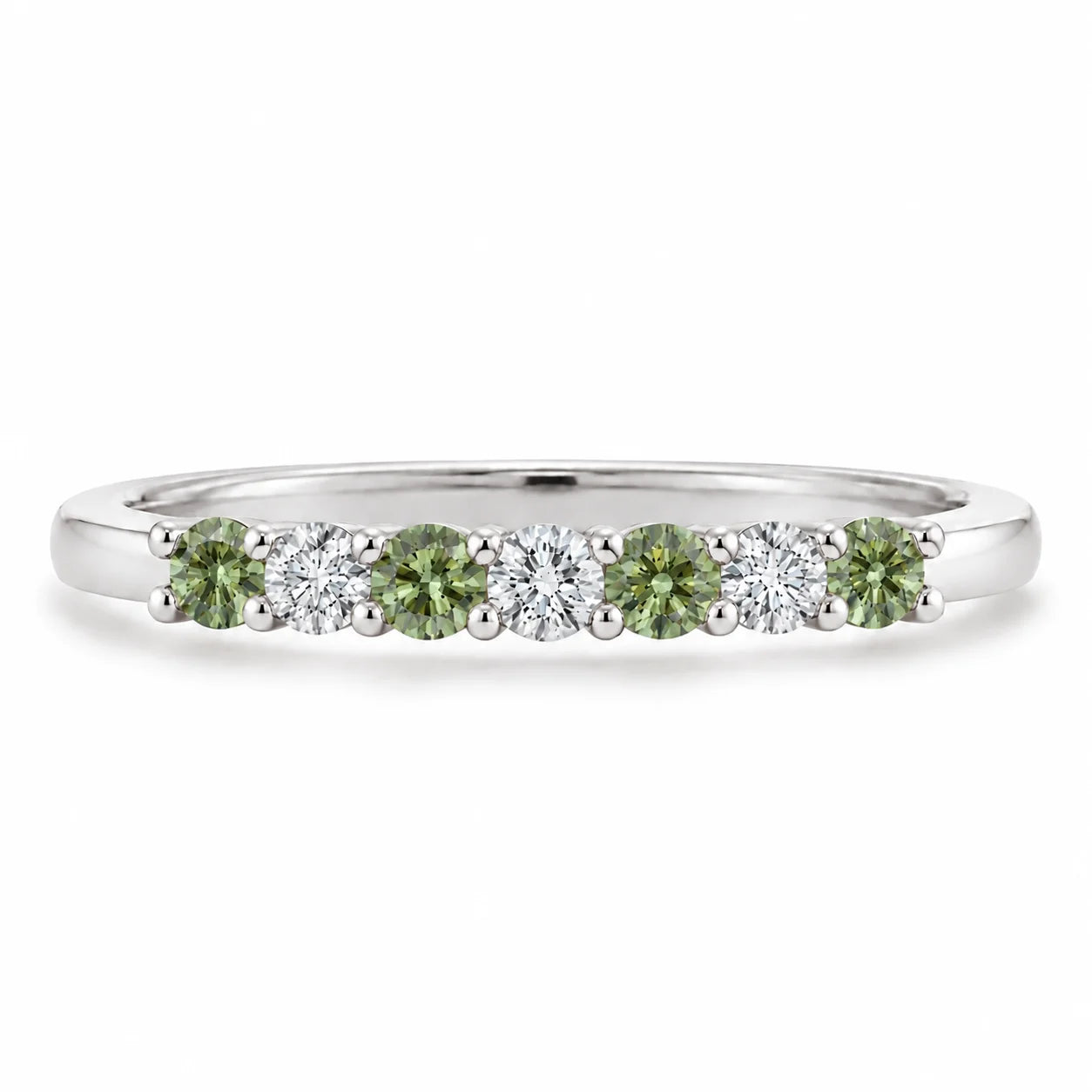 Front View Of 0.32ct Round Green &amp; White Diamond Half Eternity Band