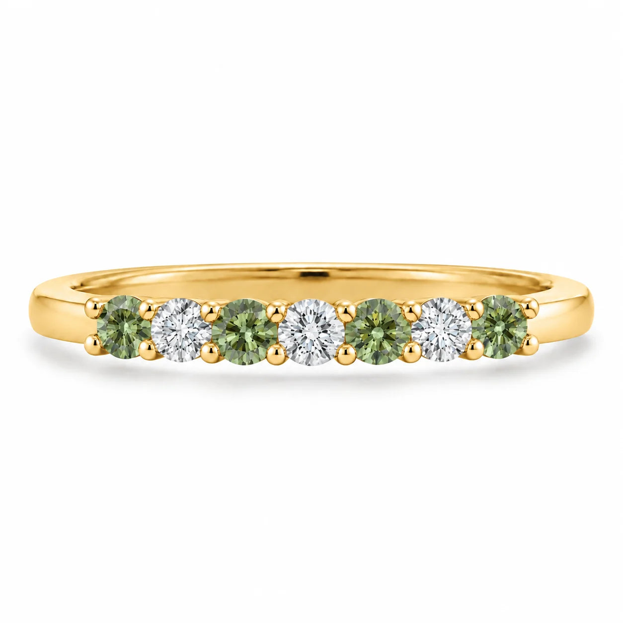 Front View of 0.32ct Round Green &amp; White Diamond Half Eternity Band