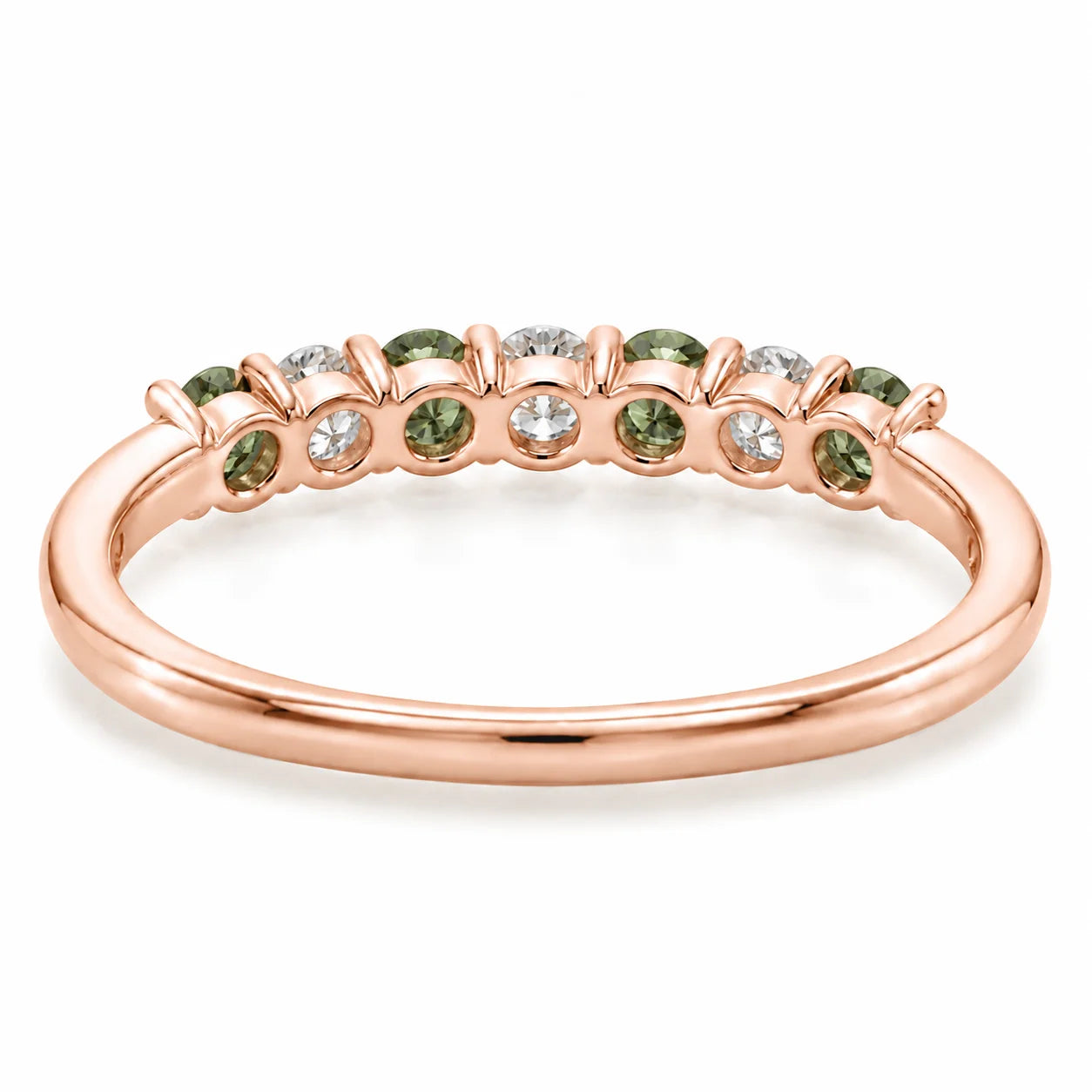Back View Of 0.32ct Round Green &amp; White Diamond Half Eternity Band