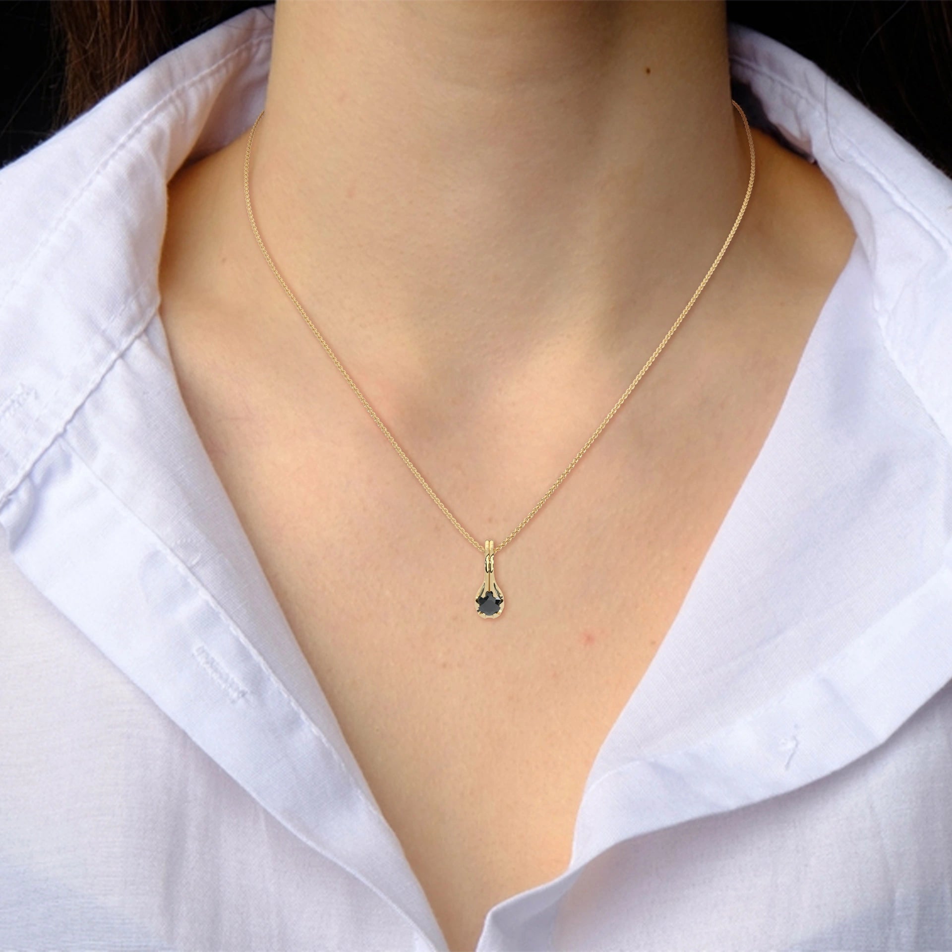 0.33 Ct Black Diamond Solitaire Pendant Necklace in Gold