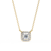 Round Lab Diamond Halo Necklace In Yellow Gold 18K Yellow Gold Natural Diamond