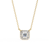 Round Lab Diamond Halo Necklace In Yellow Gold