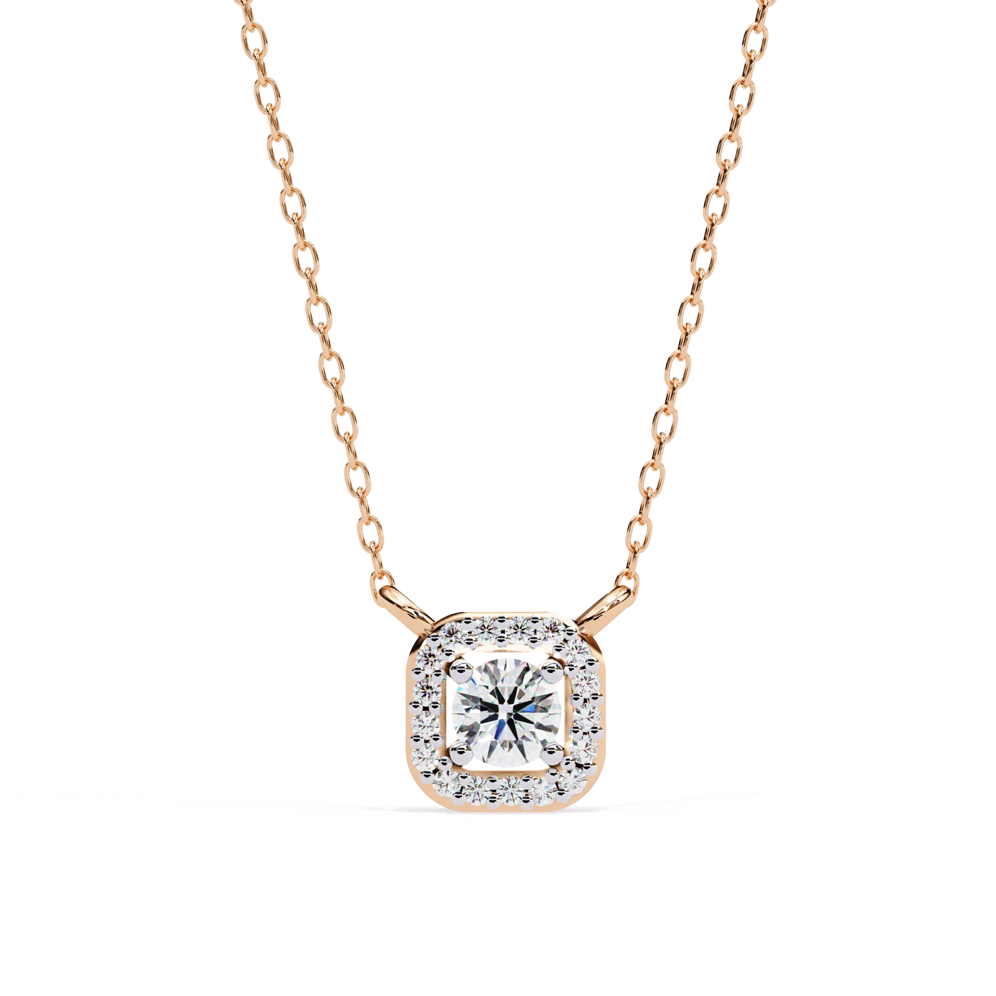 Round Lab Diamond Halo Necklace In Yellow Gold 18K Rose Gold Natural Diamond