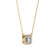 Round Lab Diamond Halo Necklace In Yellow Gold