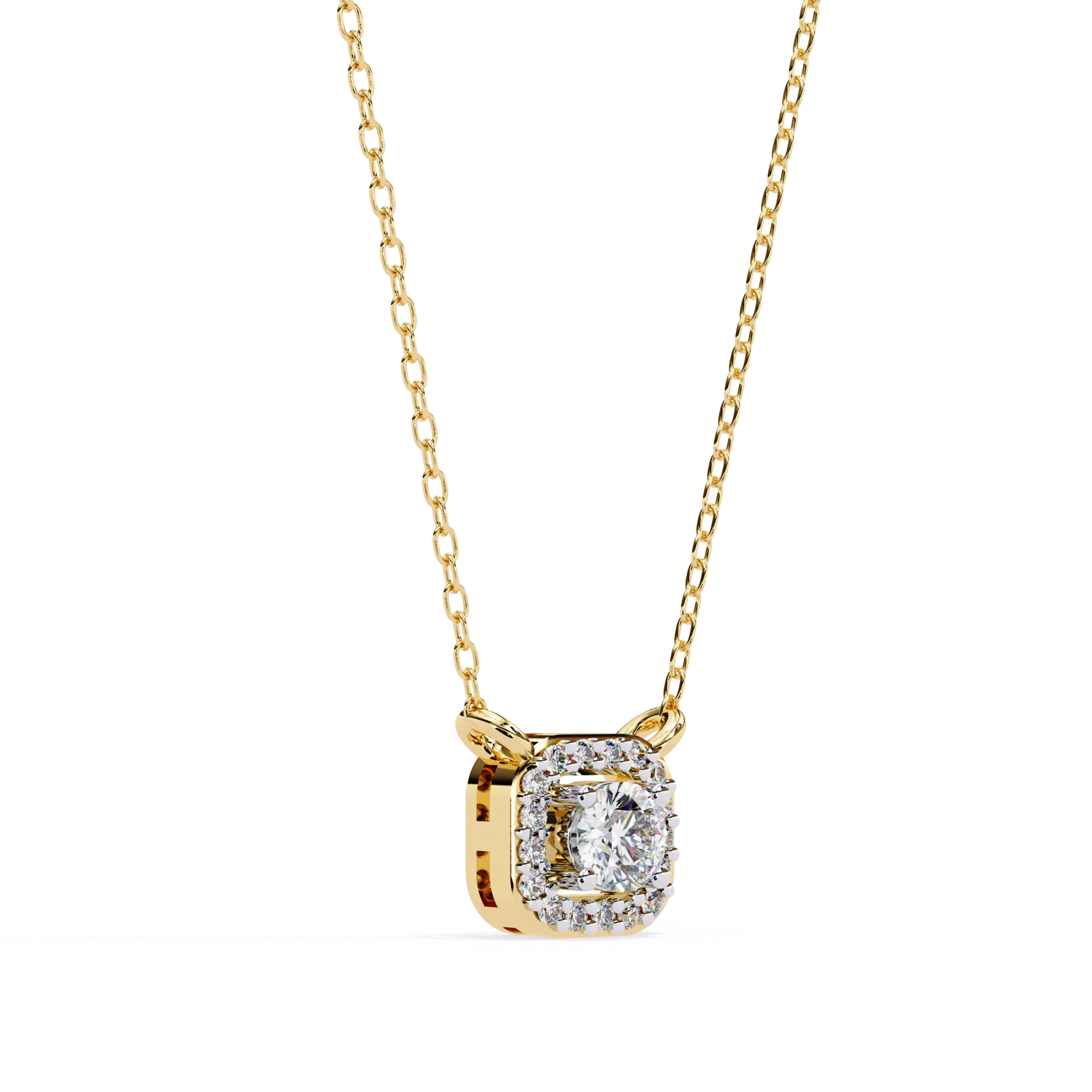 Round Lab Diamond Halo Necklace In Yellow Gold