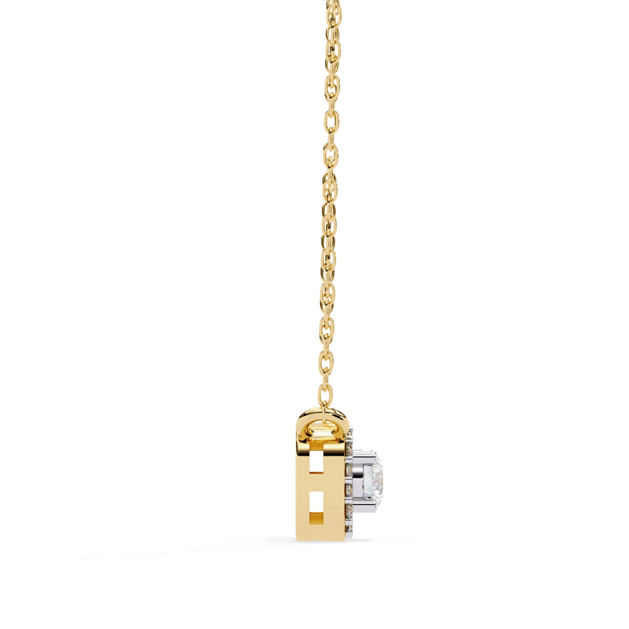 Round Lab Diamond Halo Necklace In Yellow Gold