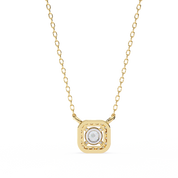 Round Lab Diamond Halo Necklace In Yellow Gold