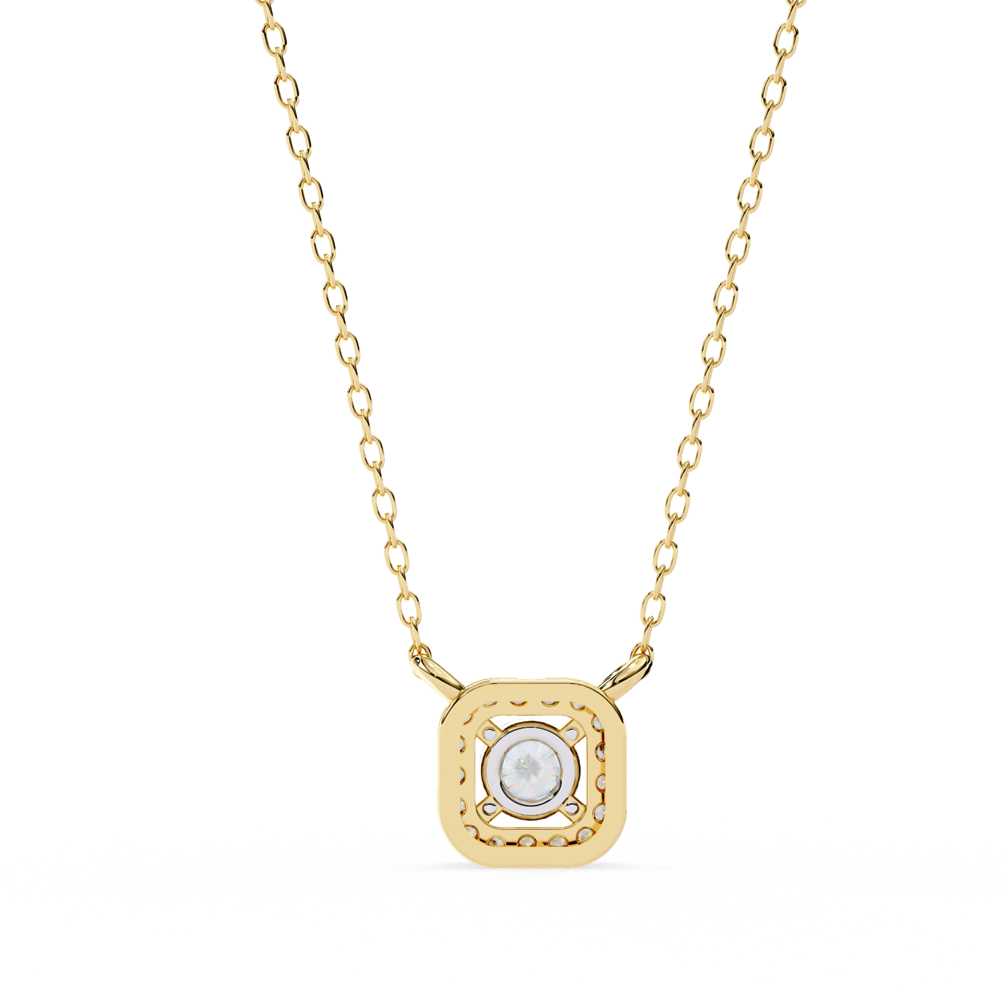 Round Lab Diamond Halo Necklace In Yellow Gold